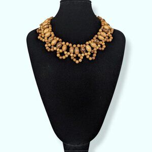 V. Wood Beaded Collar Necklace